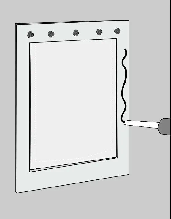 Sketch showing construction adhesive being applied to pet door
