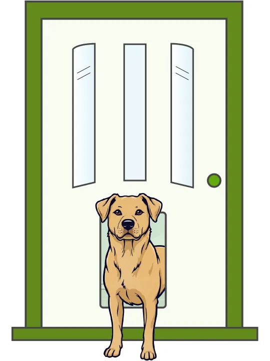 Illustration of dog using a door-mounted dog door
