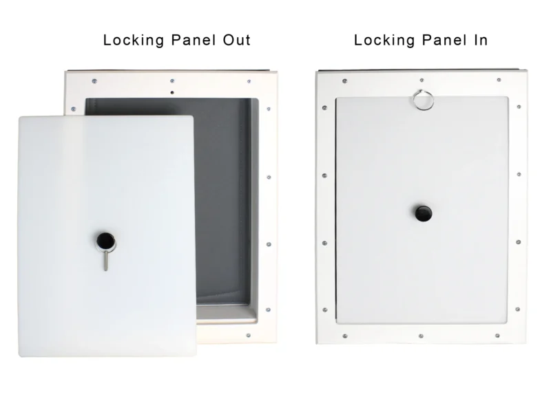 DMW-L-SP-Grey Door mounted large RANGER door with grey flap showing locking panel