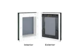 Door mounted white frame small RANGER pet door with grey flap