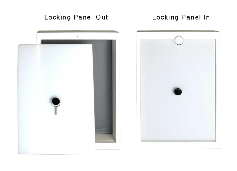 WM-L-SP-Grey Wall mounted grey flap large RANGER door showing locking panel.