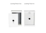 Wall mounted grey flap small RANGER door showing locking panel.